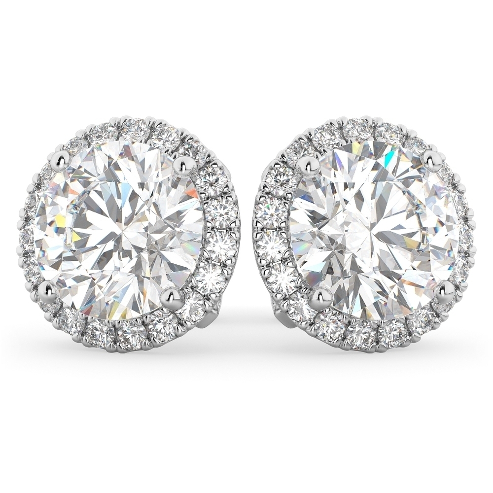 NWT 3ct each CZ solitaire halo stud earrings 14k white gold